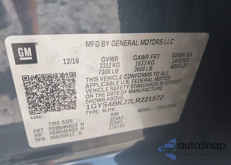 2020 Cadillac Escalade 4Wd Luxury из США, поврежденный, VIN 1GYS4BKJ7LR221572